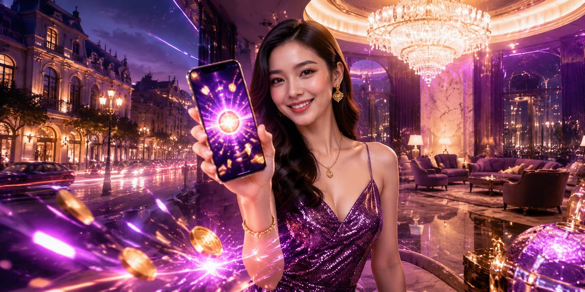 Màn hình casino neon trên điện thoại di động tại Hà Nội về đêm