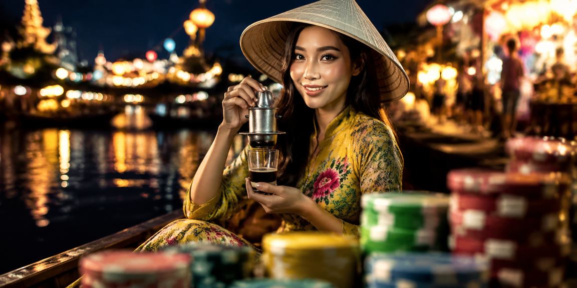 Người dùng Ninh Bình thực hiện giao dịch tài chính trực tuyến bên ly cà phê